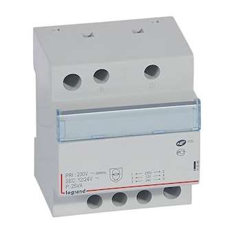 Transformateur de sécurité 230V vers 12V ou 24V - 25VA - 4 modules|Legrand-LEG413096