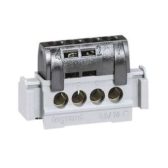 Bornier de phase - 4 bornes pour câble 1,5 à 16 mm² - noir|Legrand-LEG092779