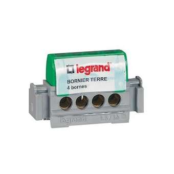 Bornier de terre - 4 bornes pour câble 1,5 à 16 mm² - vert|Legrand-LEG092781