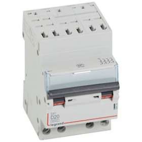Disjoncteur DX³ 6000-auto/vis-4P-400V~-20A-10kA-courbe D-peigne HX³ opti 4P -3M|Legrand-LEG408134