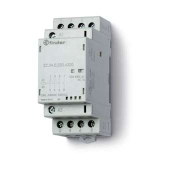 Contacteur 4NO 25A 230V AC/DC, AgSnO2, indicateur méca + LED|Finder-FID223402304320PAS