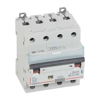 Disj. diff monobloc DX³6000 10kA arrivée haut/départ bas à vis 4P 32A typeF 30mA|Legrand-LEG411247