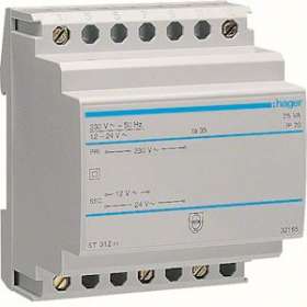 Transformateur sécurité 25VA 230V-12 à 24V|Hager-HAGST312