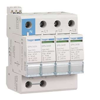 Parafoudre 4P débrochable 15KA type 2 avec réserve+contact de télésignalisation|Hager-HAGSPN415R