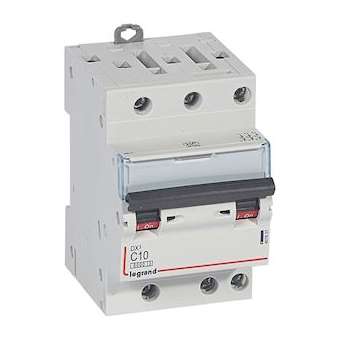 Disjoncteur DX³ 6000 -vis/vis-3P- 400V~-10A-10kA-courbeC-peigne HX³ opti 4P -3M|Legrand-LEG407837