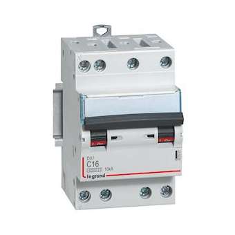 Disjoncteur DX³ 6000 -vis/vis- 4P- 400V~-16A-10kA-courbeC-peigne HX³ opti 4P -3M|Legrand-LEG407907