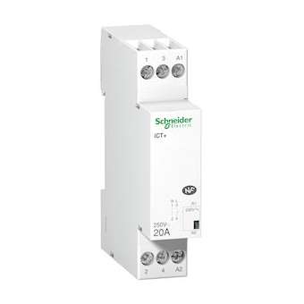 Acti9, iCT+, contacteur silencieux 1P 20A 230VCA, livré avec 1 intercalaire|Schneider Electric-SCHA9C15030