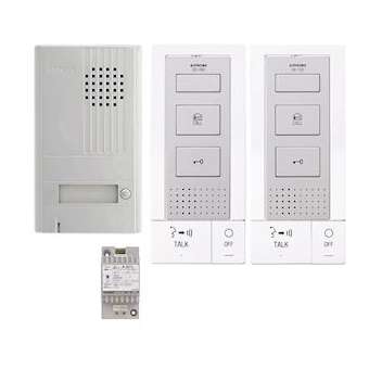 Kit audio 2 fils intégral m.l, plat. saillie alu, 1 bouton, 1 transfo & 2 postes|Aiphone-AIPDB2INT