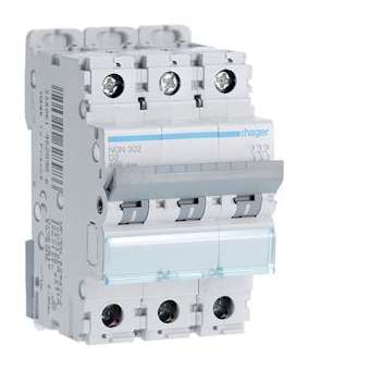 Disjoncteur 3P 6-10kA courbe D - 2A 3 modules|Hager-HAGNGN302