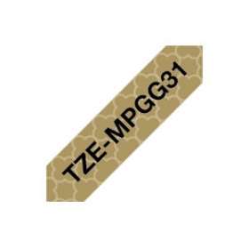 Ruban laminé Noir sur Motifs Or 12mm (4m)|Brother france-BRTTZEMPGG31