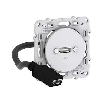 Odace - prise HDMI type A - Blanc - prise femelle / câble femelle à l'arrière|Schneider Electric-SCHS520462