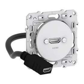 Odace - prise HDMI type A - Blanc - prise femelle / câble femelle à l'arrière|Schneider Electric-SCHS520462