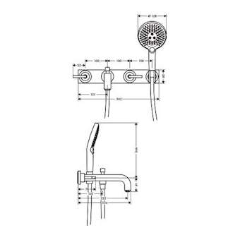 Set de finition mél bain/douche 3 trous encastré avec plaque chromé poli|Hansgrohe-HA339442020