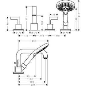 Set fin mél 4 trous montage bord baignoire, poignée manette, rosaces chromé poli|Hansgrohe-HA339446020