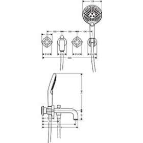 Set fin. mél bain/douche 3 trous enc poignées croisillons, rosaces chromé poli|Hansgrohe-HA339447020