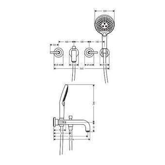 Set fin. mél bain/douche 3 trous encastré Poignées manettes, rosaces chromé poli|Hansgrohe-HA339448020