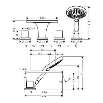 Set de finition 4 trous pour montage sur bord de baignoire chromé brossé|Hansgrohe-HA318440260