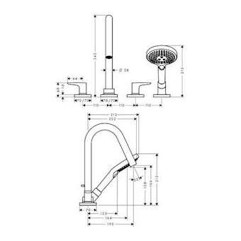 Set fin. mél 4 trous montage plage de carrelage, avec rosaces chromé brossé|Hansgrohe-HA334454260
