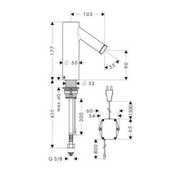 Rob électronique lavabo avec réglage température sur secteur laiton poli|Hansgrohe-HA310140930
