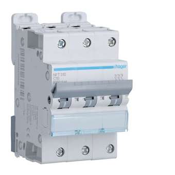Disjoncteur 3P 6-10kA courbe C - 10A 3 modules|Hager-HAGNFT310