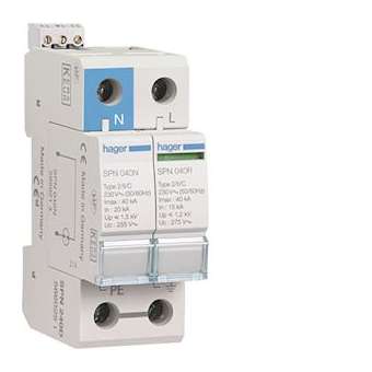 Parafoudre 2P débrochable 40KA type 2 avec réserve+contact de télésignalisation|Hager-HAGSPN240R