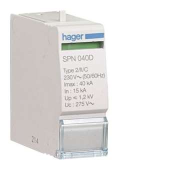Cartouche 40KA 275V pour parafoudre débrochable|Hager-HAGSPN040D