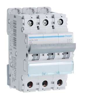 Disjoncteur 3P 6-10kA courbe D - 6A 3 modules|Hager-HAGNGN306