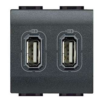 Chargeur 2 USB Type-A 2,4A 5V Livinglight - Anthracite - 2 modules|Bticino-TICL4285C2