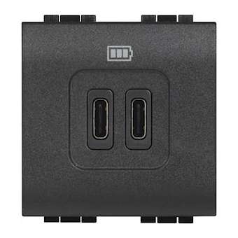 Chargeur 2 USB Type-C 3A 5V 15W Livinglight 2 modules 230V - Anthracite|Bticino-TICBTL4286C2