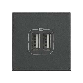 Chargeur 2 USB Type-A + Type-C 3A 5V 15W Axolute 2 modules 230V - Anthracite|Bticino-TICBTHS4287C2