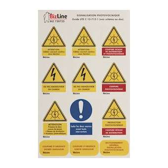 Signalisation photovoltaïque adhésive Symboles différents 136 x 216 mm (x 11)|Bizline-BIZ730725