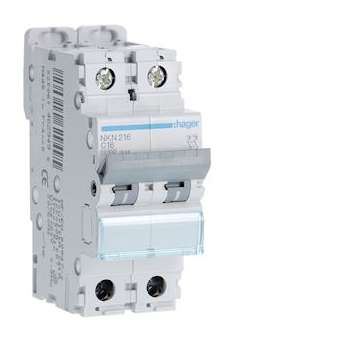 Disjoncteur 2P 10-15kA courbe C - 16A 2 modules|Hager-HAGNKN216
