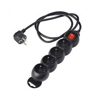 Bloc multiprises - 4 prises x (2 P+T) - 3x1mm²- 16A + interrupteur - noir - 1m80|Erard-EAD728315