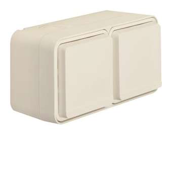 cubyko Prise double horizontale 2P+T saillie blanc IP55|Hager-HAGWNC122B