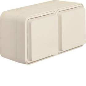 cubyko Prise double horizontale 2P+T saillie blanc IP55|Hager-HAGWNC122B
