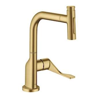 Mitigeur cuisine avec douchette aspect doré brossé|Hansgrohe-HA339862250