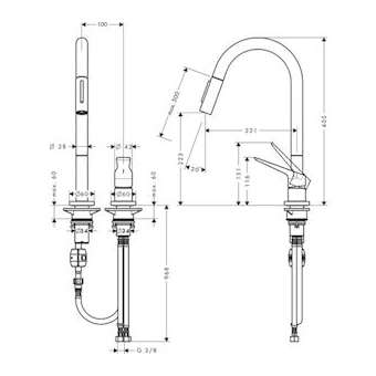 Mitigeur cuisine 2 trous avec douchette extractible nickel poli|Hansgrohe-HA334822830