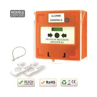 Déclencheur manuel orange 1 contact Reset façade + capot, 2 clés, scellé|-IZYRCP100OR