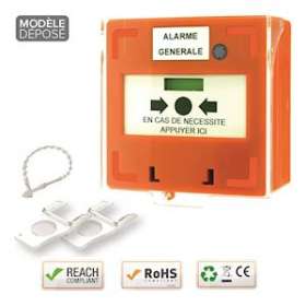 Déclencheur manuel orange 1 contact Reset façade + capot, 2 clés, scellé|-IZYRCP100OR