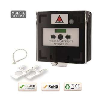 Déclencheur manuel noir 1 contact Reset façade + capot, 2 clés, scellé|-IZYRCP100BK