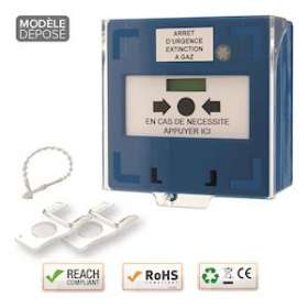 Déclencheur manuel bleu 1 contact Reset façade + capot, 2 clés, scellé|-IZYRCP100BU