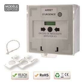 Déclencheur manuel blanc 1 contact Reset façade + capot, 2 clés, scellé|-IZYRCP100W