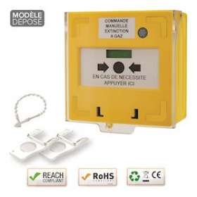 Déclencheur manuel jaune 1 contact Reset façade + capot, 2 clés, scellé|-IZYRCP100Y