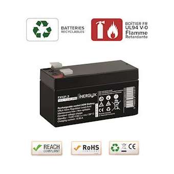Batterie rechargeable VRLA 12V / 1,3 Ah - Bac FR UL94 V-0 - 97 x 43 x 51/57 mm|-IZYFX121.3
