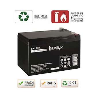 Batterie rechargeable VRLA 12V / 12 Ah - Bac FR UL94 V-0 - 152 x 99 x 96/102 mm|-IZYFX1212