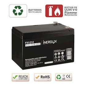 Batterie rechargeable VRLA 12V / 12 Ah - Bac FR UL94 V-0 - 152 x 99 x 96/102 mm|-IZYFX1212