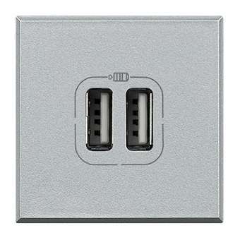 Chargeur USB double Axolute 5V 230V 2,4A - finition Alu - 2 modules|Bticino-TICHC4285C2