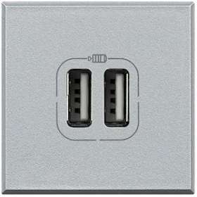 Chargeur USB double Axolute 5V 230V 2,4A - finition Alu - 2 modules|Bticino-TICHC4285C2