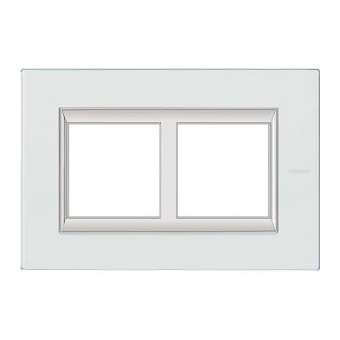 Plaque rectangulaire Axolute Verre 2+2mod horiz rénovation entraxe 57mm Cristal|Bticino-TICHA4832-2VKA