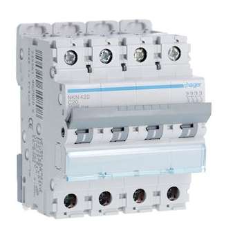 Disjoncteur 4P 10-15kA courbe C - 20A 4 modules|Hager-HAGNKN420